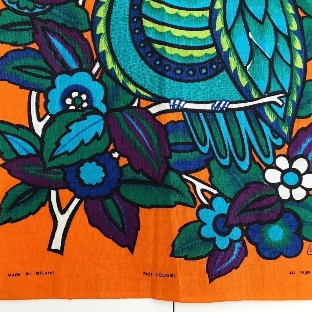Vintage 1960s Irish Linen Wise Owl Textile Wall Hanging